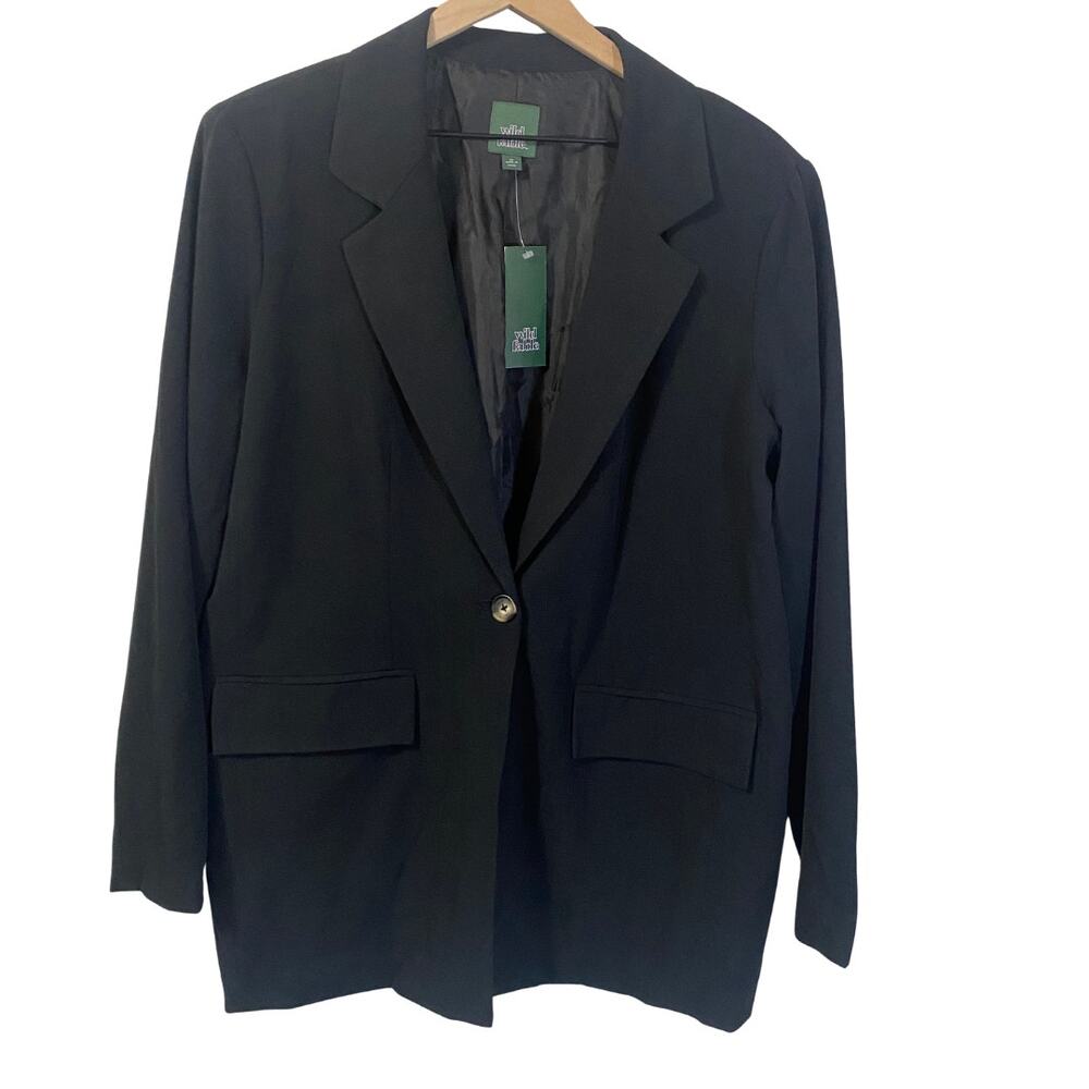 Wild Fable NWT Black One Button Blazer Jacket Notched Collar Front Pockets Sz XL